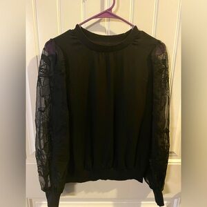 Express Black Sweatshirt with Sheer Floral Sleeves